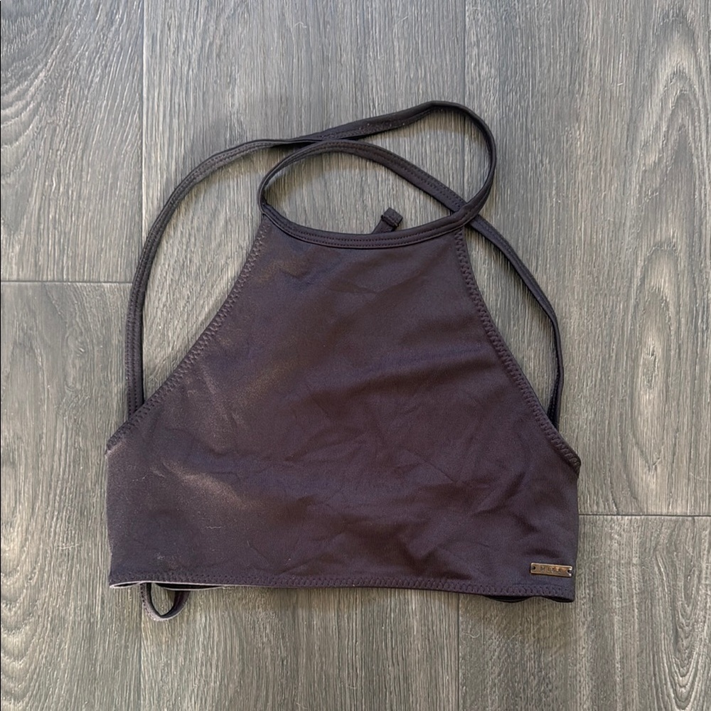 Mika Yoga Wear Black Halter Tie Back Crop Top/Bra XS